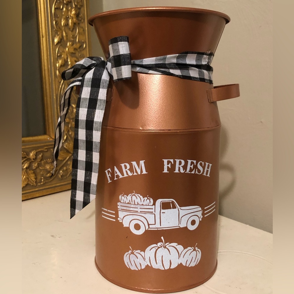 8061 Metal Decorative Milk Can Copper Color Features Truck Pumpkins